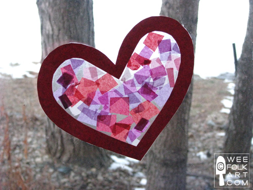 Valentine craft tissue paper stained glass heart â wee folk art