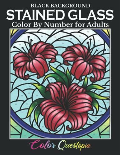 Stained glass color by number for adults black background coloring book
