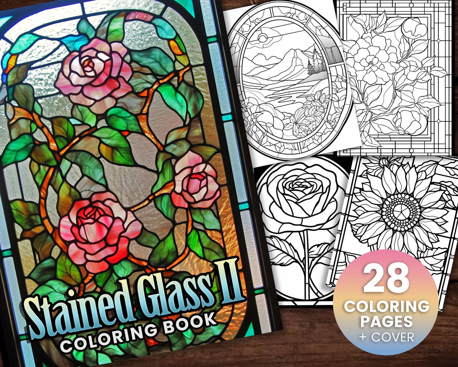 Stained glass ii collection coloring page adults kids