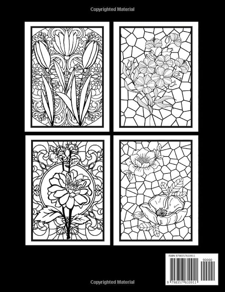 Stained glass flowers coloring book adult coloring book for stress relief relaxation and fun villar madison books