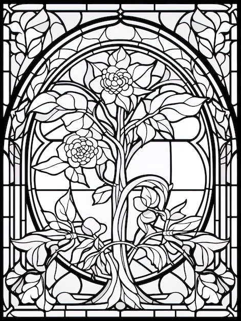 Premium photo a stained glass window with a tree in it