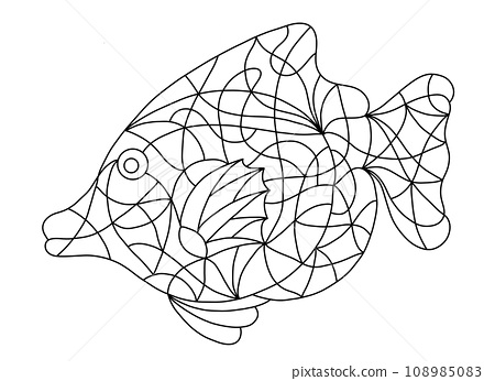 Black and white fish in stained glass style for