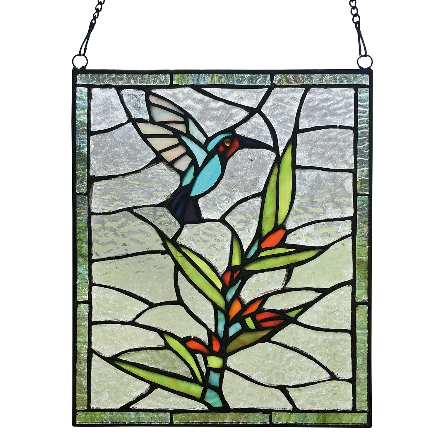 Hummingbird stained glass panel