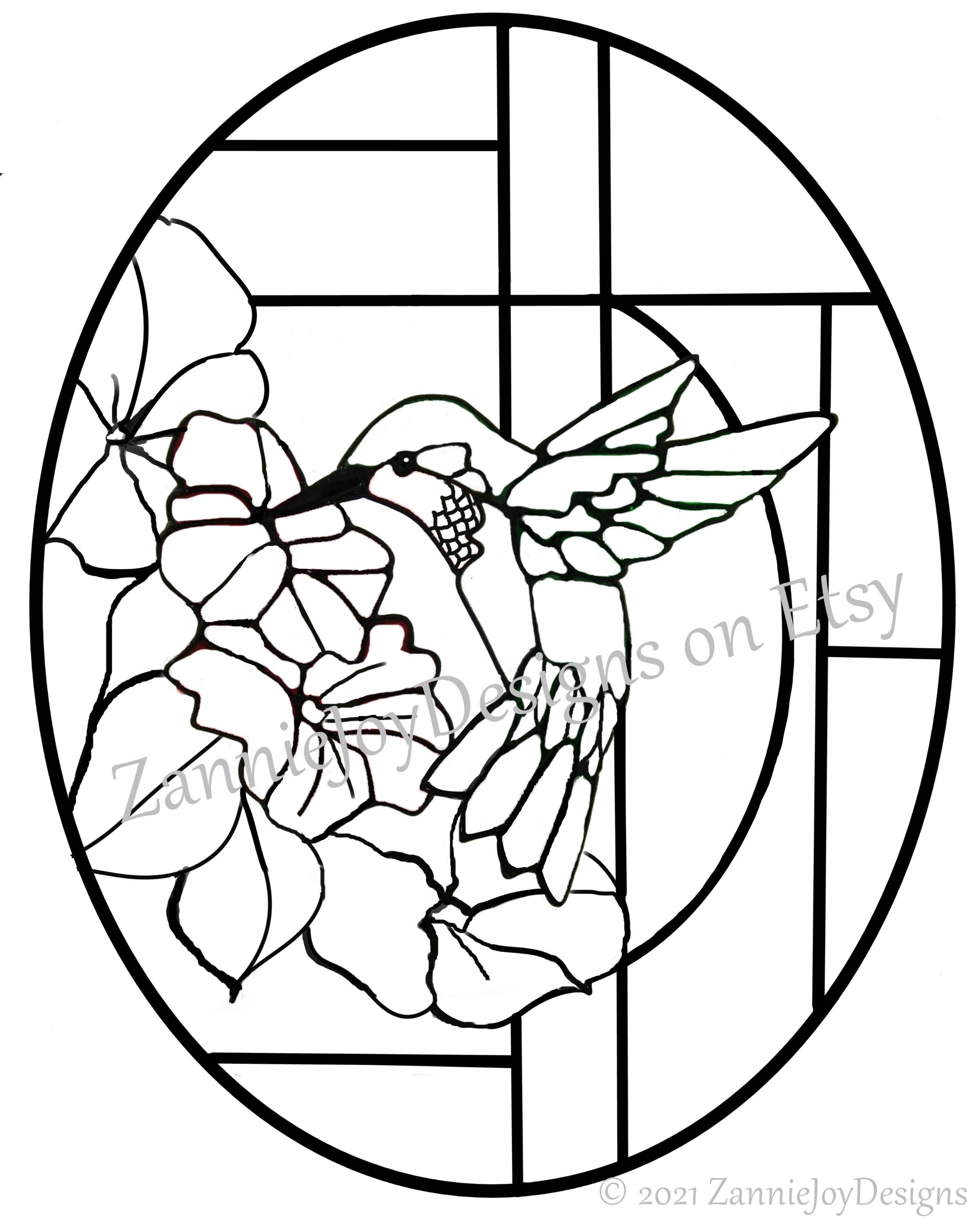 Stained glass hummingbird pattern instant download coloring page instant download hummingbird line drawing download now