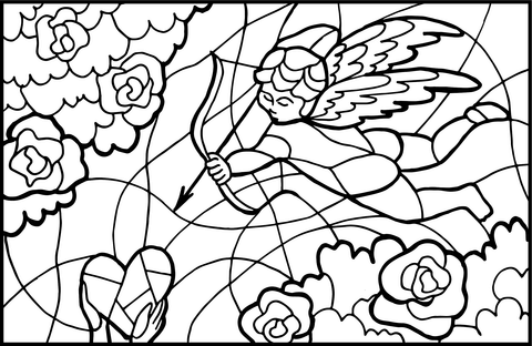 Cupid angel stained glass coloring page free printable coloring pages