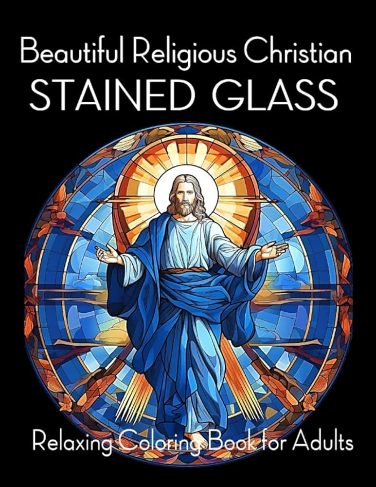 Beautiful religious christian stained glass designs relaxing coloring book for adults amazing stained glass coloring pages featuring jesus angels doves saints mary and more for mindfulness stress relief and relaxation coloring