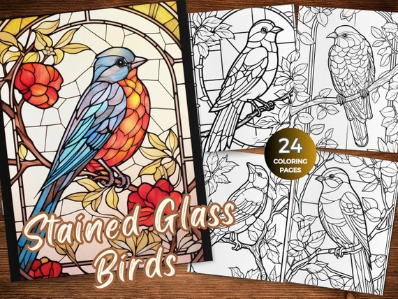 Stained glass birds coloring pages for adults printable stained glass window coloring page featured birds coloring sheet with birds in glass