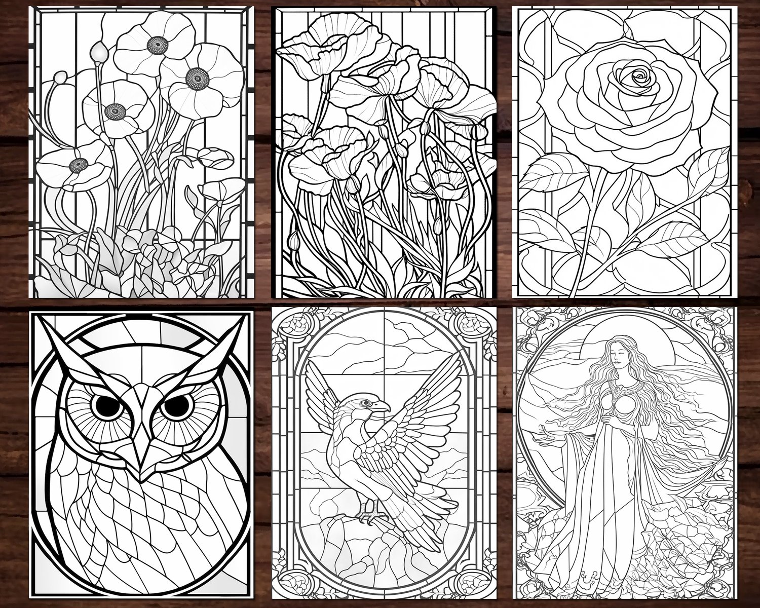 Stained glass ii collection coloring page adults kids