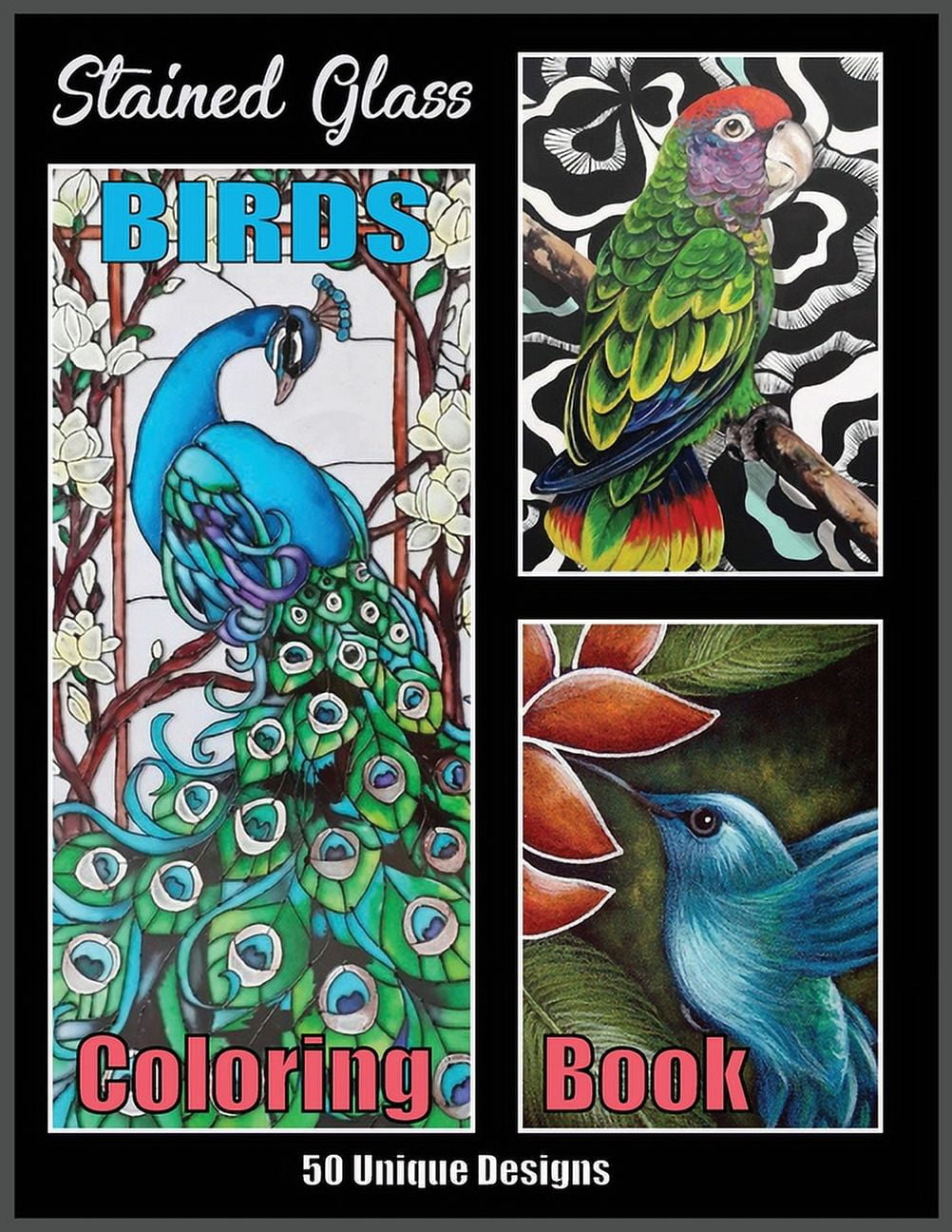 Stained glass birds coloring book unique designs stress reliving relaxation bird designs for adult coloring book paperback