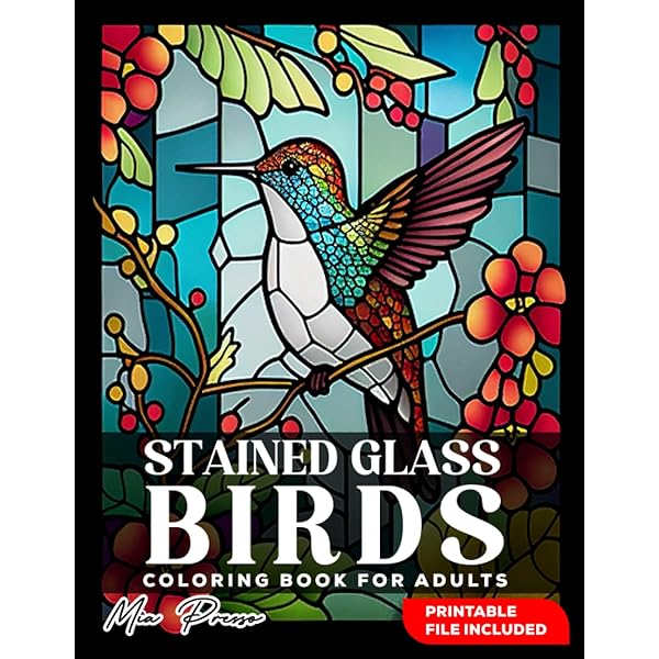 Stained glass birds coloring book for adults stained glass birds windows patterns adults coloring book for relaxation stress relief meditation hummingbird gifts flamingo gifts presso mia books