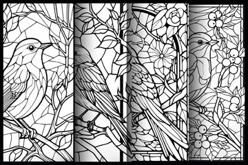 Robin bird stained glass coloring book pages i winter