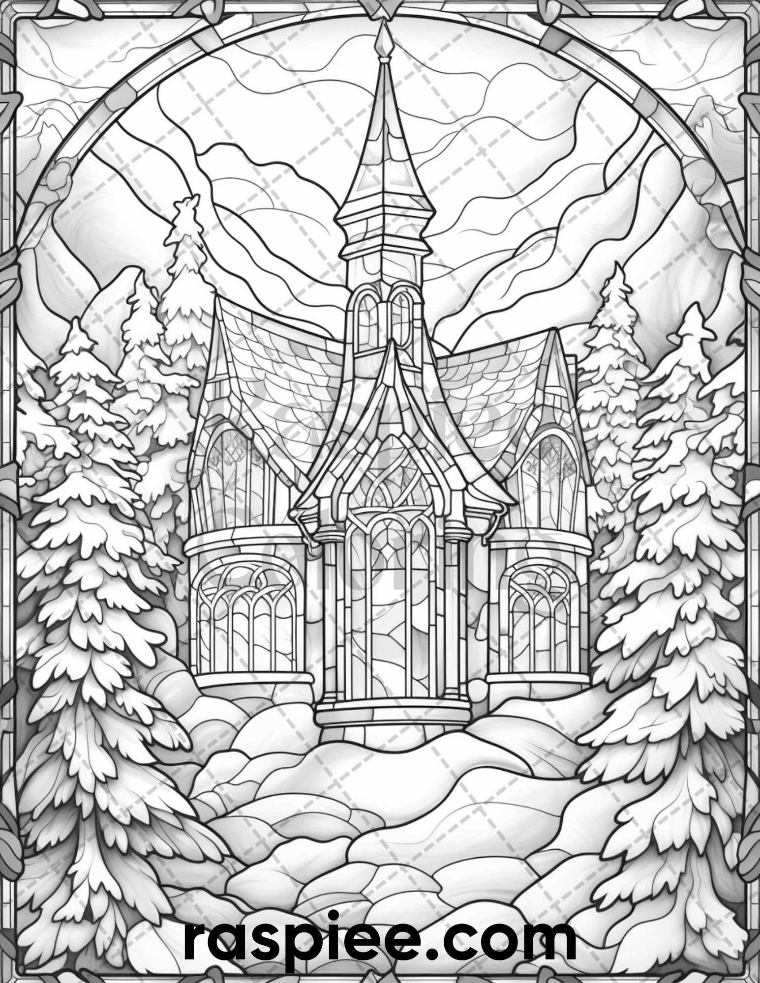 Christmas stained glass grayscale coloring pages for adults printa â coloring