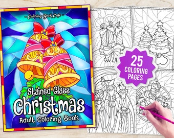 Stained glass christmas adult coloring book