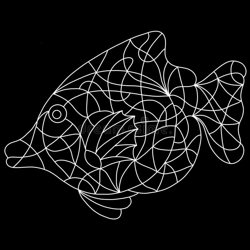 Black and white fish in stained glass style for coloring books adult coloring pages print batik and mosaic tile window stock illustration