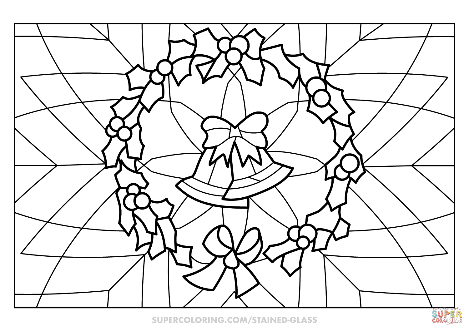 Christmas wreath stained glass coloring page free printable coloring pages