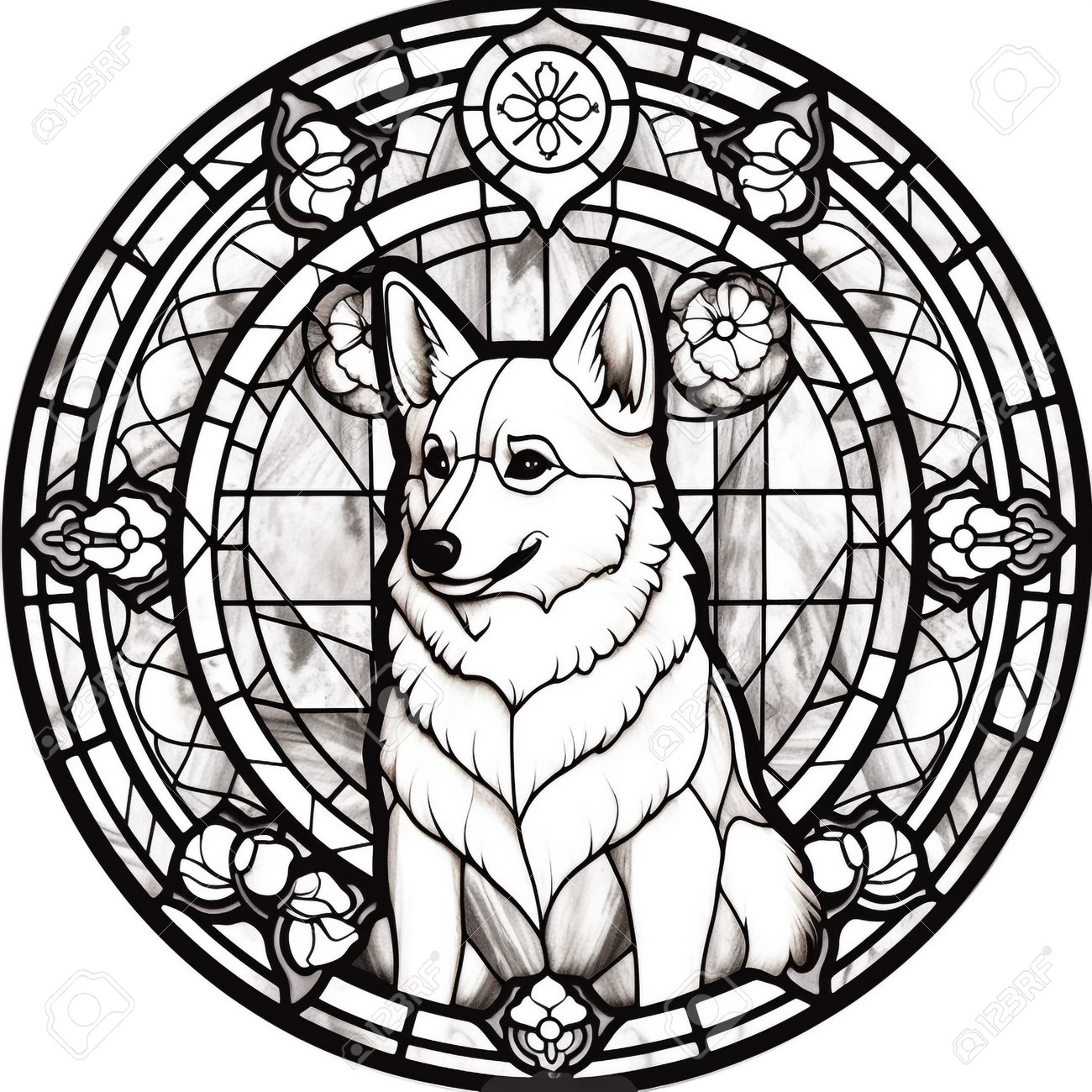 Stained glass dog coloring pages stock photo picture and royalty free image image