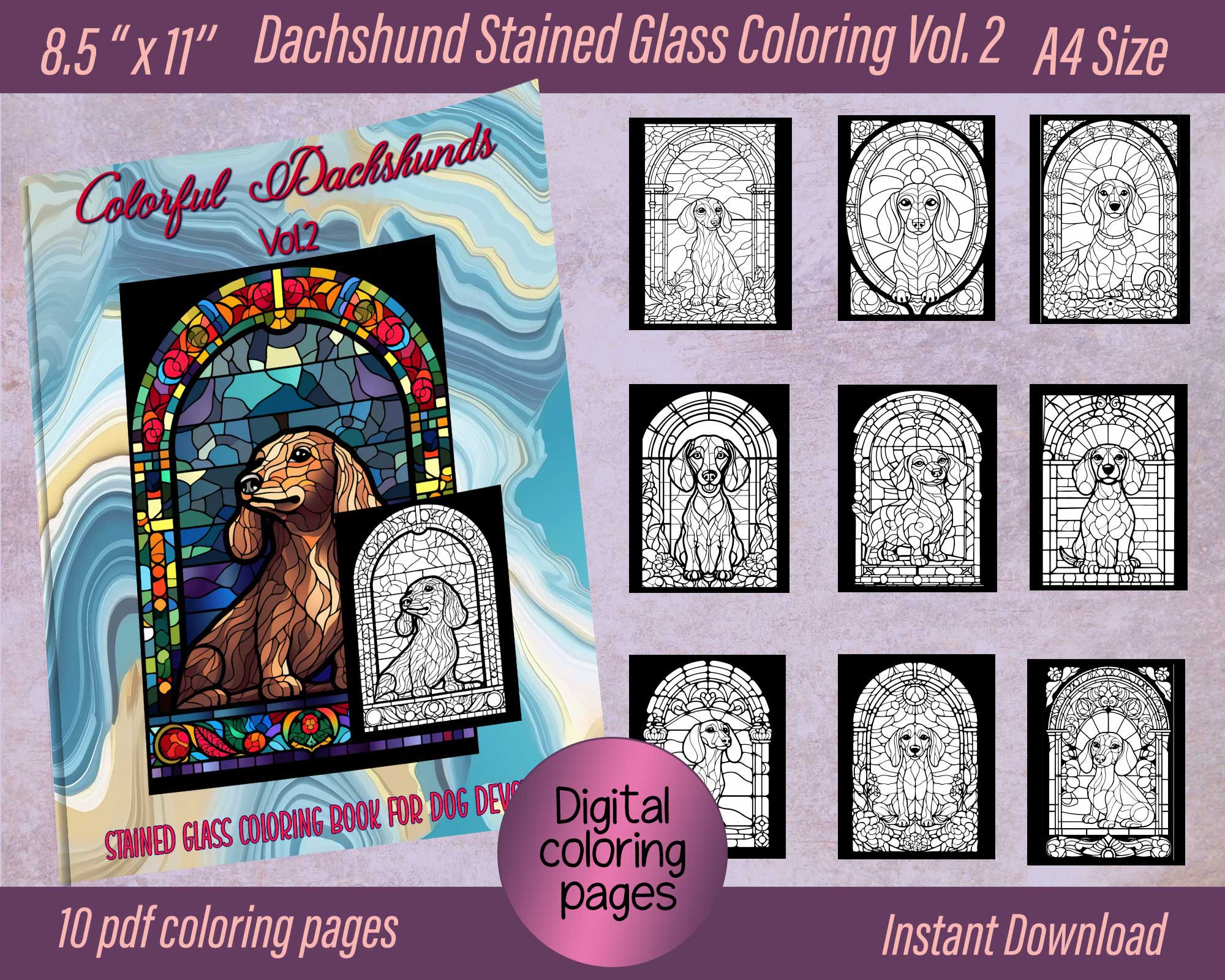 Dachshund serenade stained glass coloring pages vol for