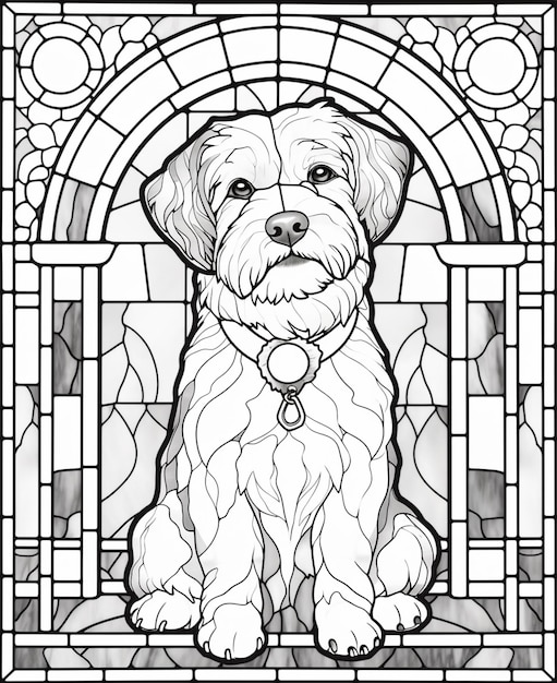 Premium ai image a coloring page of a dog sitting in a stained glass window generative ai