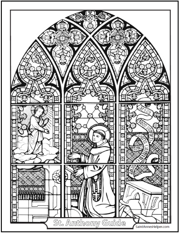 Stained glass coloring pages âï church window coloring printables