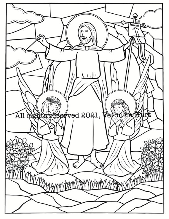 Easter resurrection jesus stained glass coloring page for kids