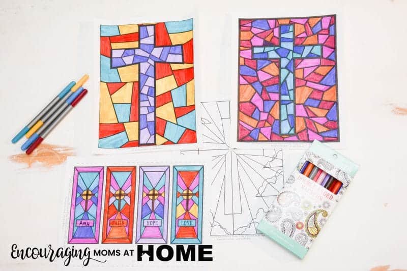 Free stained glass coloring pages and bookmarks for easter