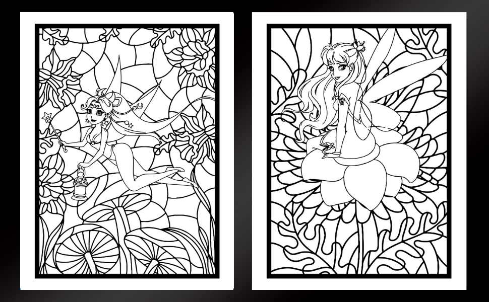 Stained glass fairies coloring book adult coloring book for stress relief relaxation and fun villar madison books