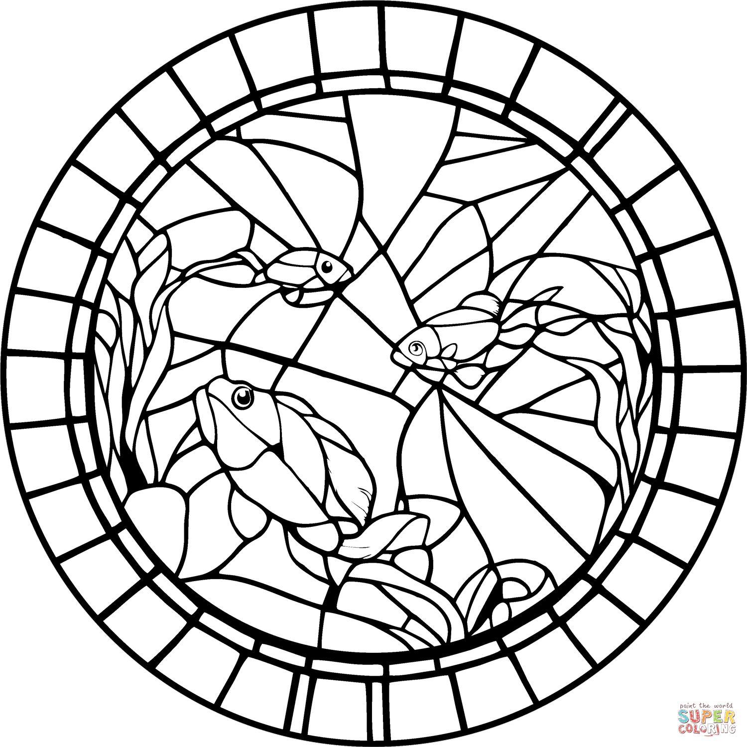 Fish stained glass coloring page free printable coloring pages