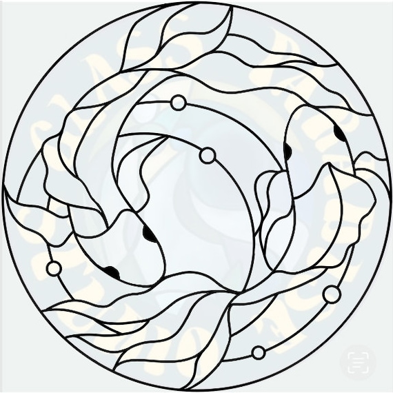 Koi circle stained glass pattern pdfpng digital file koi fish glass suncatcher digital file