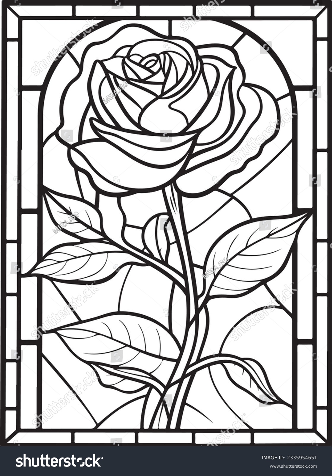 Stained glass coloring page black white stock vector royalty free