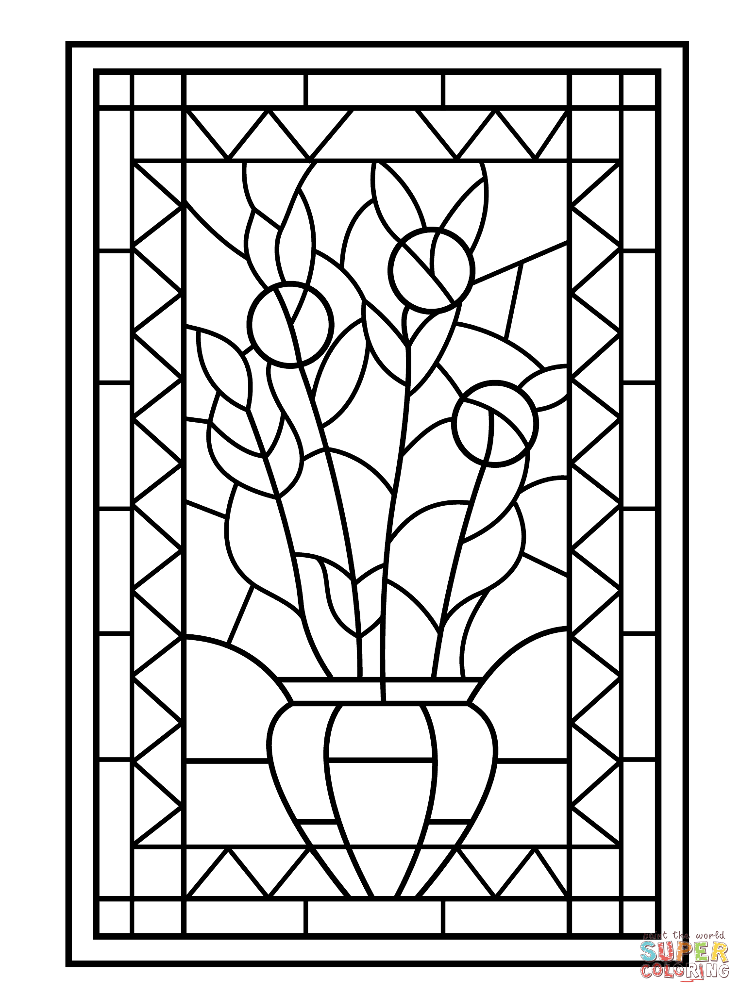 Flower vase stained glass coloring page free printable coloring pages