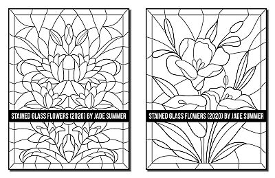 Stained glass flowers adult coloring book with by jade summer for sale online