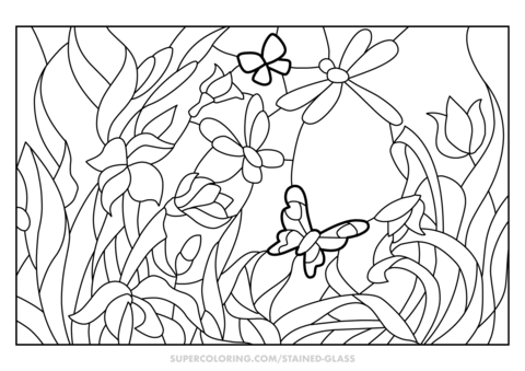 Flower garden stained glass coloring page stained glass flowers stained glass patterns free stained glass butterfly