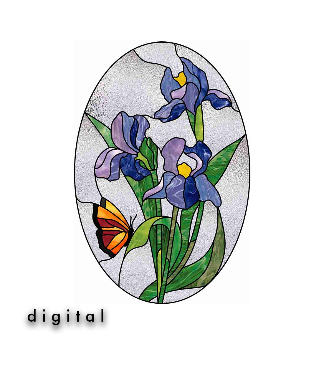 Stained glass iris and butterfly pattern