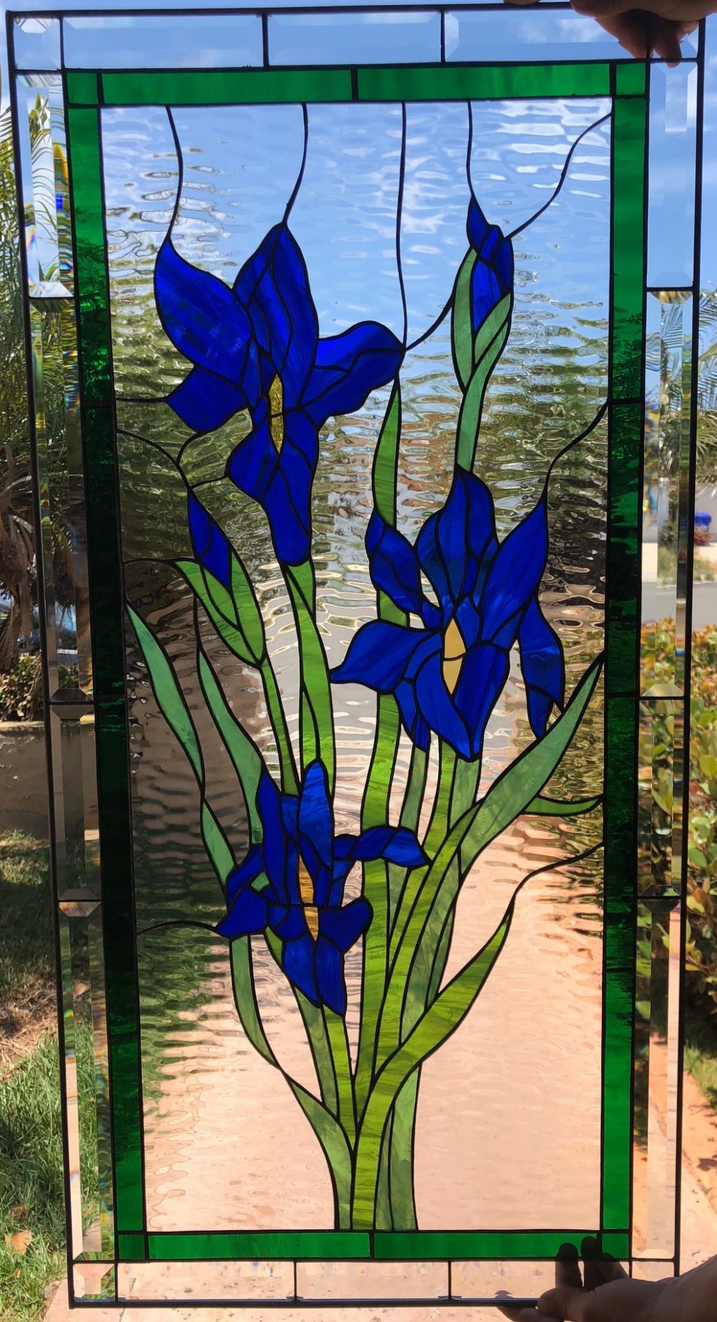 Wow waterglass iris stained glass window panel