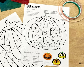 Digital stained glass pattern large scary halloween jack o lantern ornament pdf instant download beginner to intermediate