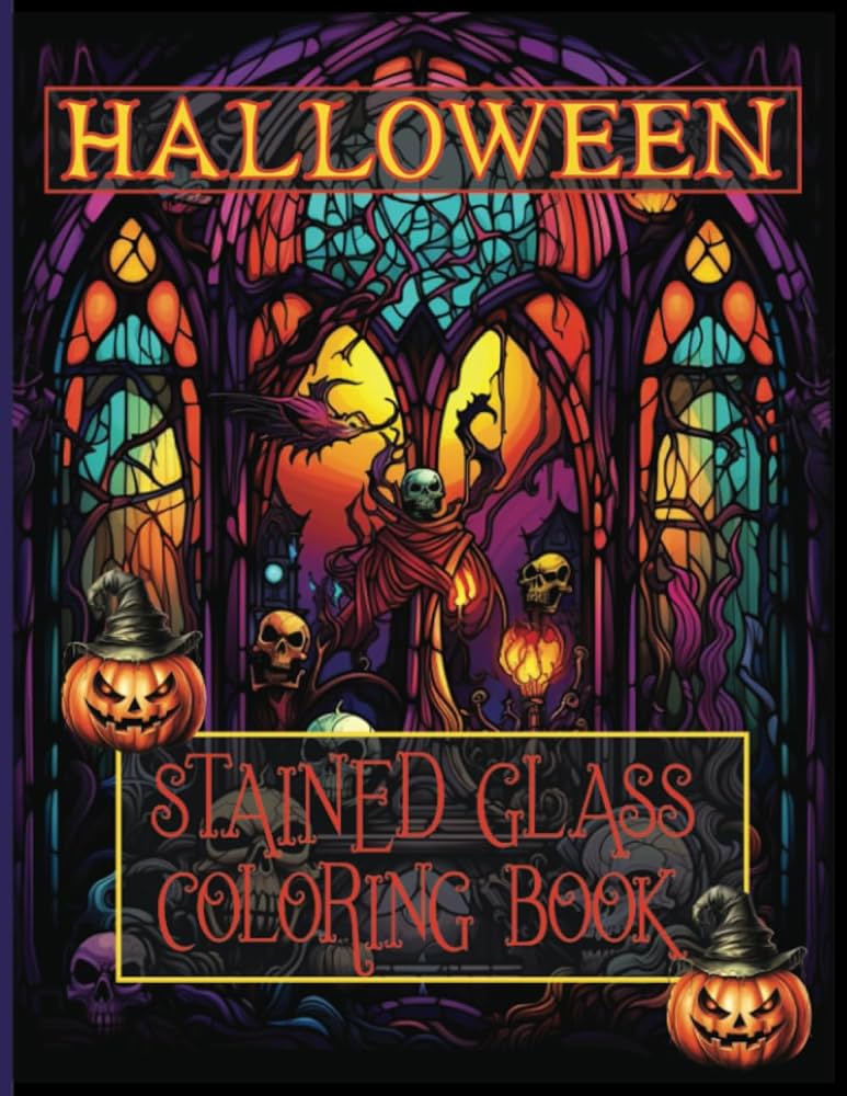 Stained glass halloween coloring book for adults relaxing spooky pattern window designs for stress relief and relaxation stained glass coloring book coloring glassy gem books