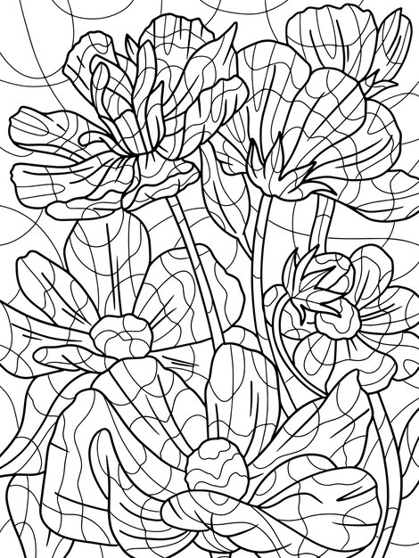 Premium vector coloring page with flowers and the words lily on the bottom