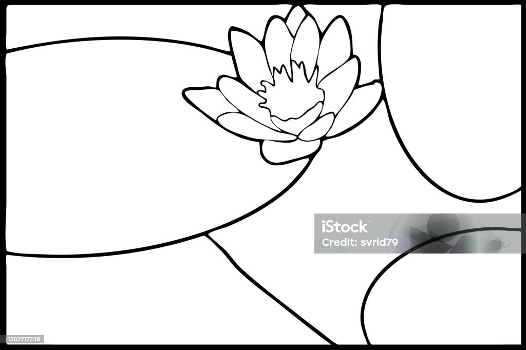 Coloring page with stylized lotus water lily or nenuphars floral pattern clipart for poster t shirt print apparel for greeting card label patch or sticker illustration mosaic inlay or stained glass stock