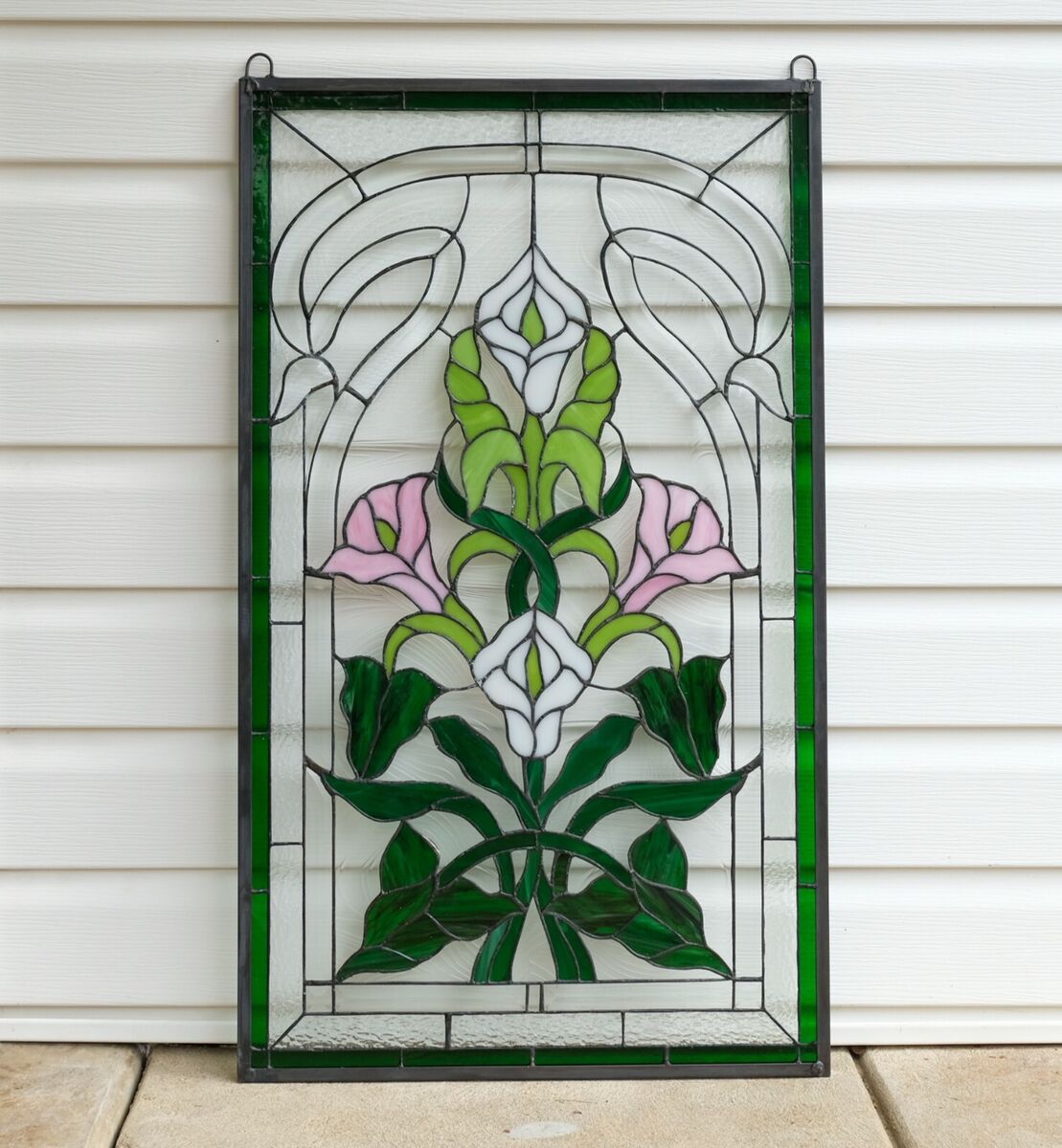 X stained glass window panel lily flower beveled clear glass