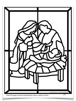 Stained glass christian christmas nativity scene coloring pages