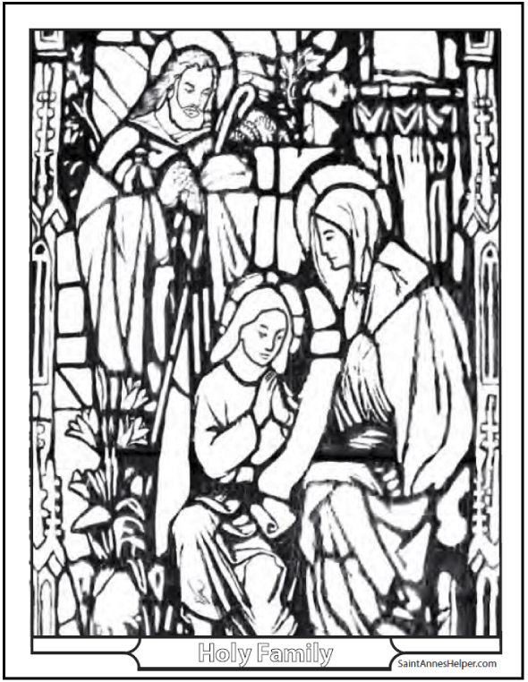 Coloring pages christmas ââ stained glass holy family