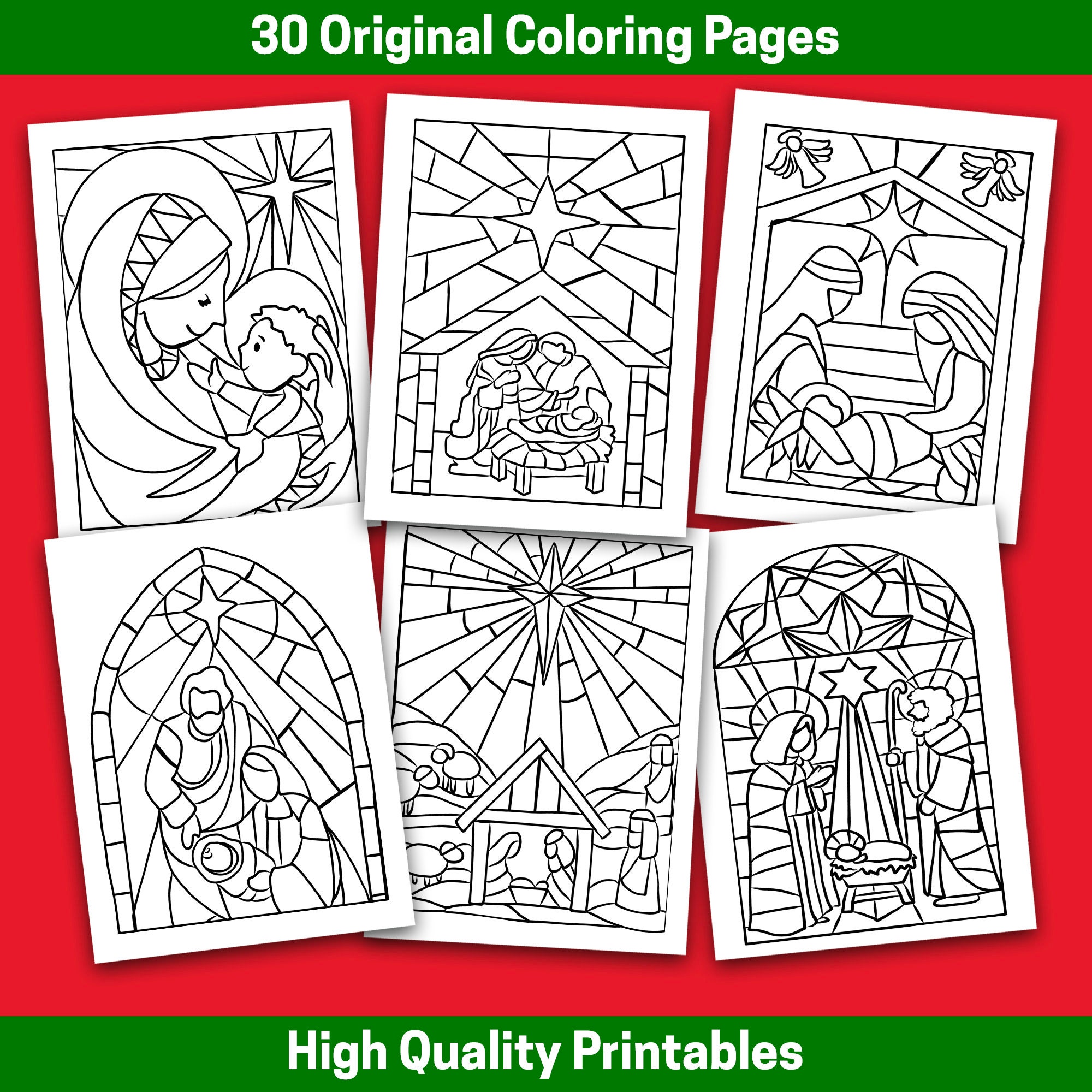 Best value stained glass nativity coloring book instant download christmas spirit birth of jesus stress relieving patterns to color