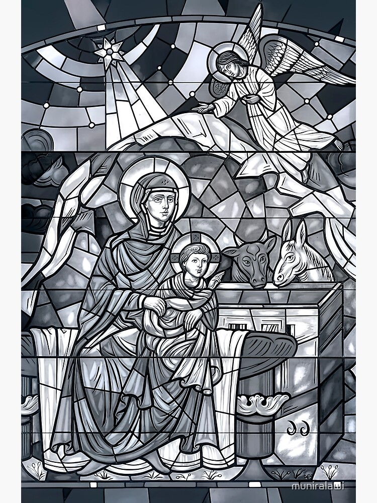 Stained glass bethlehem star in black and white poster for sale by muniralawi