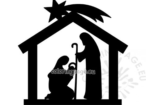 Nativity silhouette stained glass ornament coloring page