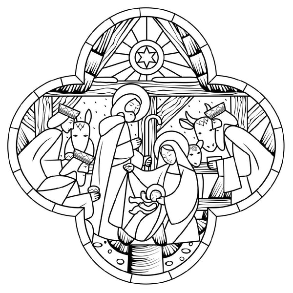 Coloring page christmas nativity scene fabric panel â