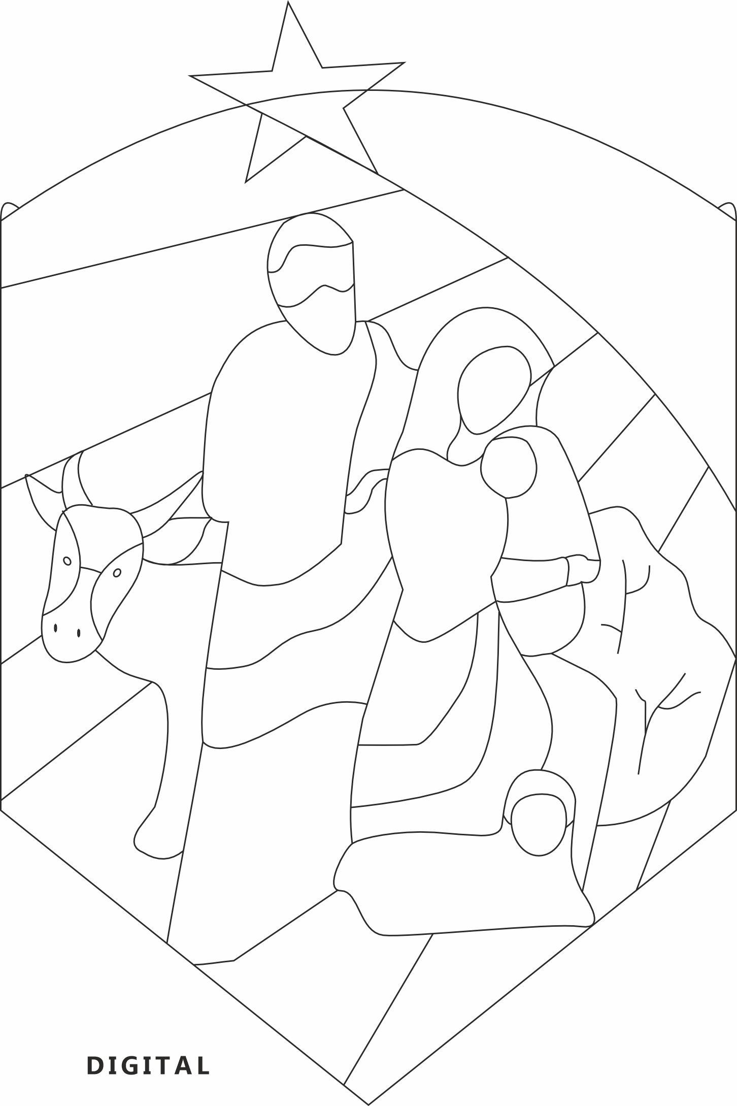 Christmas nativity scene stained glass pattern