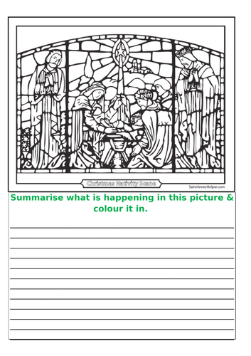 Christmas nativity scene stained glass window english literacy activity teaching resources