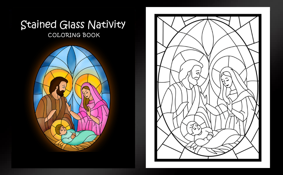 Stained glass nativity coloring book adult coloring book for stress relief relaxation and fun villar madison books