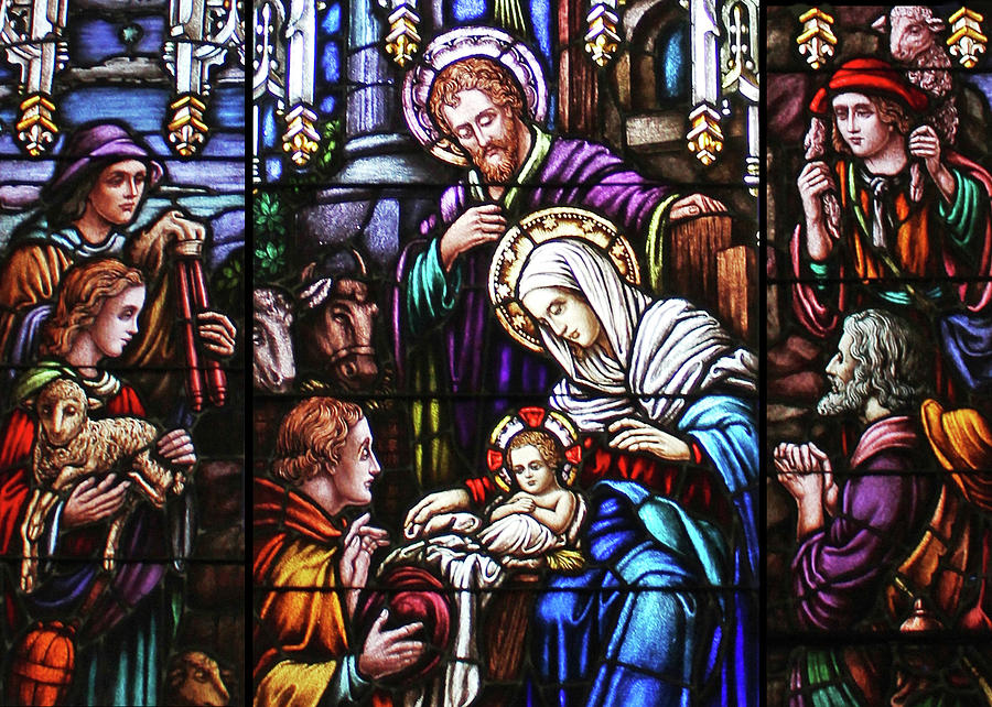 Stained glass nativity scene painting by munir alawi