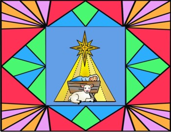 Stained glass nativity coloring pages and mini poster set tpt